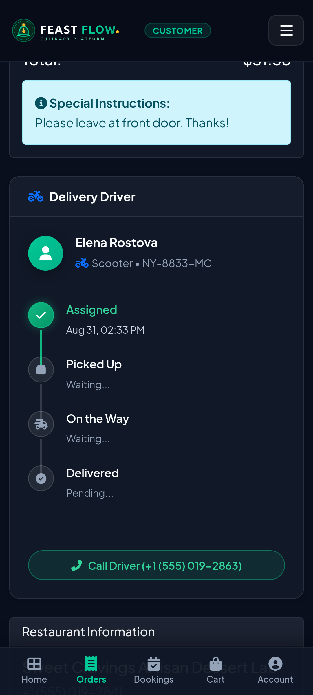Customer Live Delivery Map Tracking